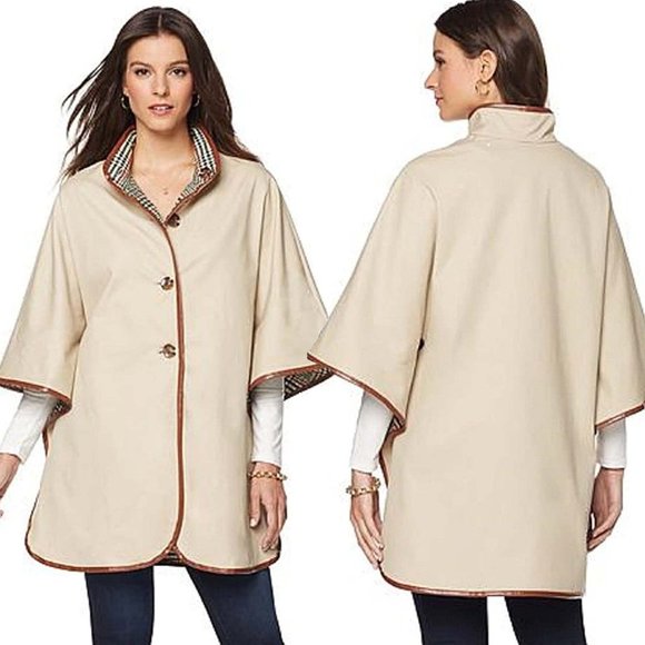 Jeffrey Banks Jackets & Blazers - Jeffrey Banks reversible hounds tooth khaki cape,